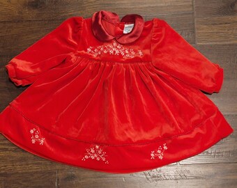 Vestido vintage de bebé de terciopelo rojo para Navidad, talla pequeña 26