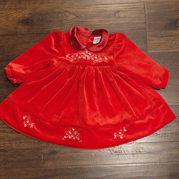 Vintage Dress Baby Velvet Red Christmas Small Size 26