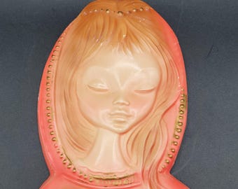 Vintage Chalkware Virgin Mary Jesus Wall Plaque Spain circa plaster wall