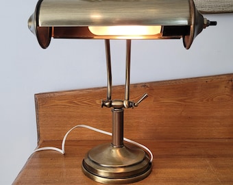 Vintage Brass Banker Lamp Desk Light Adjustable Library Lamp Mid Century Office Lighting Industrial Table Lamp Retro Decor
