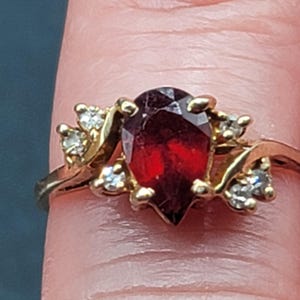 Vintage 10k Gold Red Ruby Diamond Ring January Birthstone Size 5