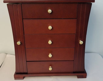 Mahogany Jewelry Armoire, Jewelry Storage Box 12" Vintage