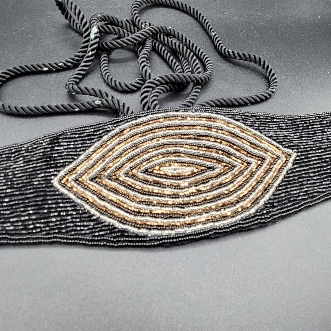 Vintage Couture Black Belt S Jeweled Beaded Evening Wear Rope Metals Metallic Vintage Beaded Sequin Jeweled Rope Belt Black Gold Tone - Etsy main image 4