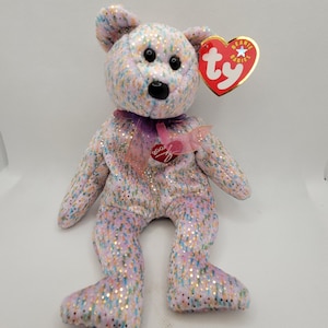 TY 2001 Signature Bear Beanie Baby Plush Toy, Retired Collection TY Beany, Red Heart Teddy Bear Toy