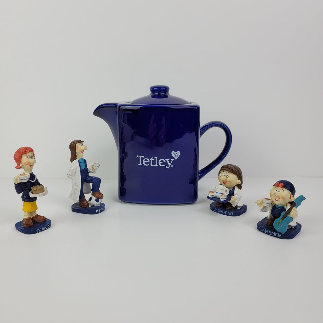 Vintage Tetley Teapot and Folk Figurines Cobalt Blue Excellent Etsy