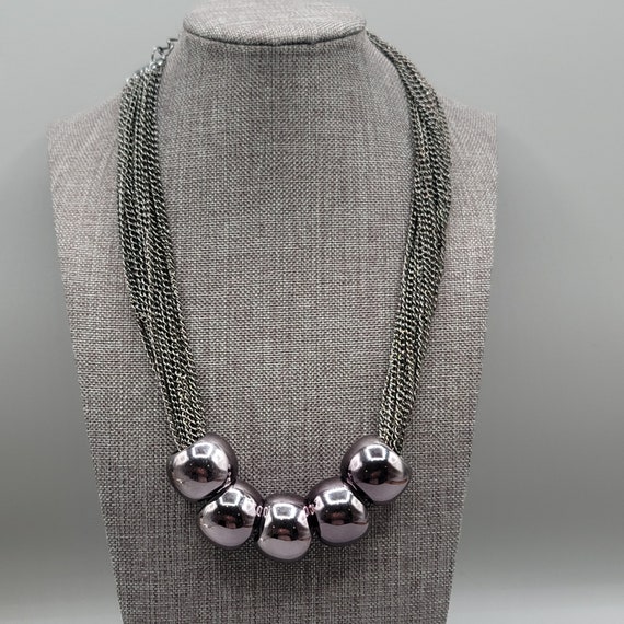 Metal Balls Silver Necklace With Multi Strand Chain