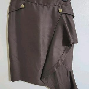 Vintage Valentino Brown Skirt Sz 8 Ruffle Silk Gold Button