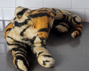 Vintage Tigers Mohair paja cabeza peluche juguete -Leer