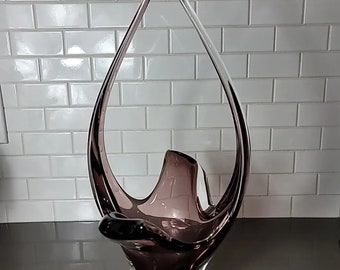 Vintage CHALET Art Glass Bowl Sculpture Purple MCM 18 Inch