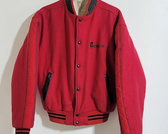 Chaqueta bomber vintage de lana, vintage 1988, roja y negra, talla 46 pulgadas, logo GM