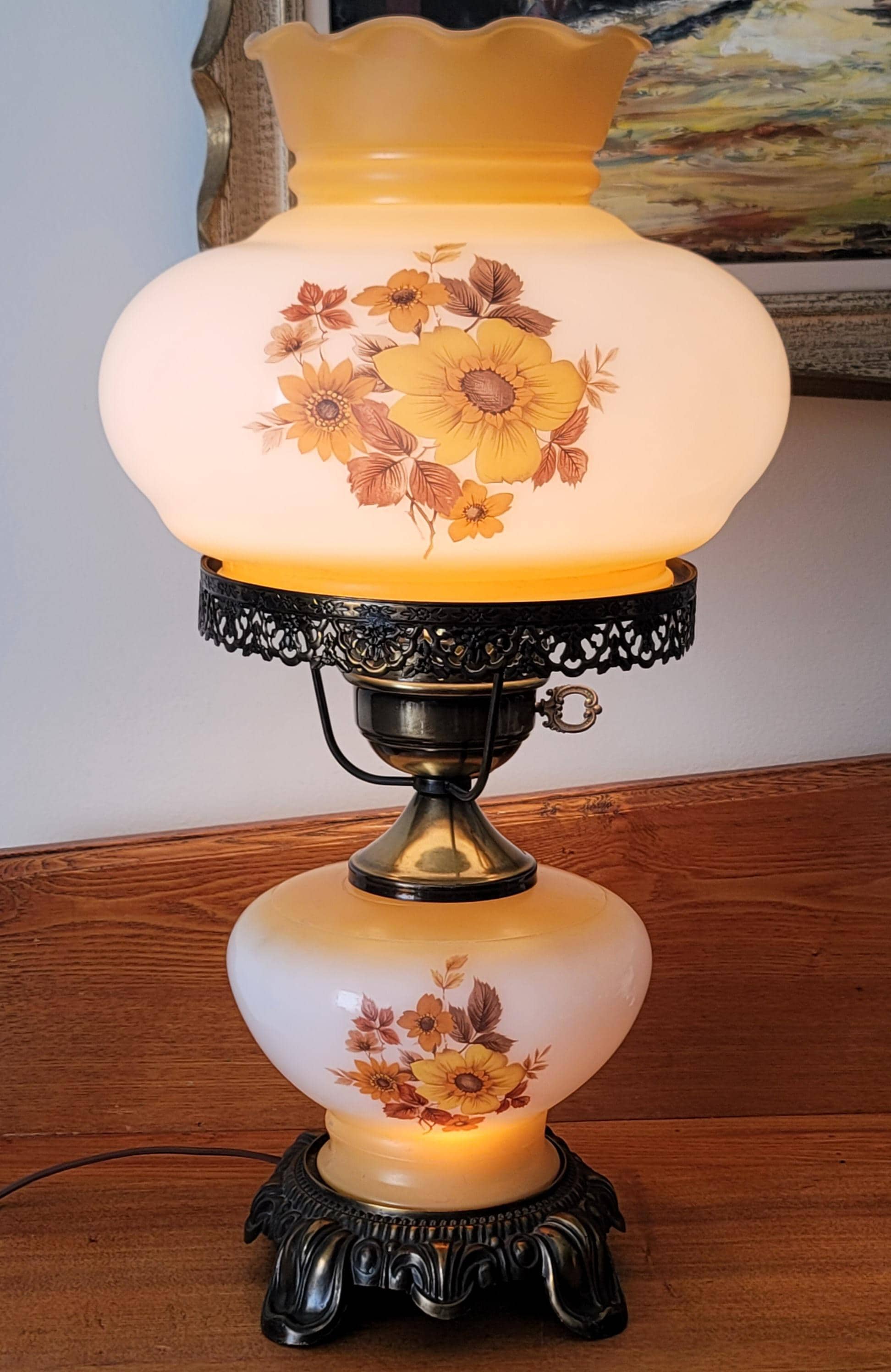 Vintage Tall Vintage 3-way Light Hurricane Table Lamp Floral 19 In