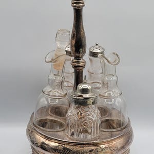 Antique Victorian Cruet Set of 5 Silver Plated Etched