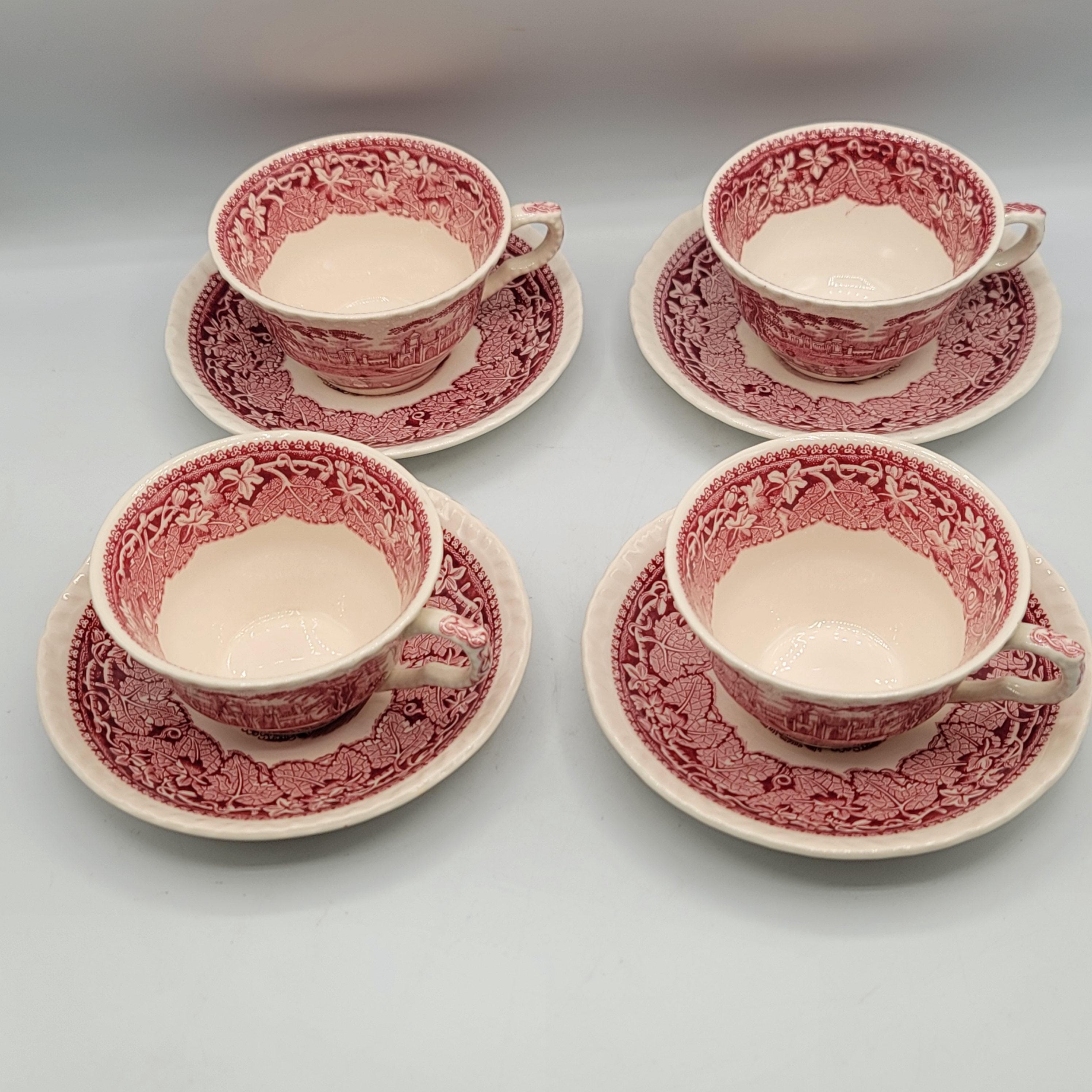 Antique Masons Teacup Saucer Red Transferware Red Patent Ironstone