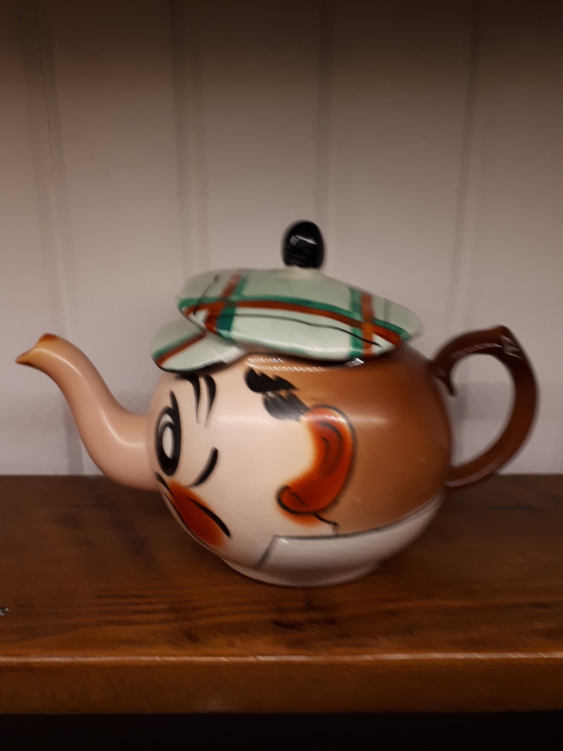 Vintage Wade China Hand Painted Golfer Face Teapot with Plaid Etsy