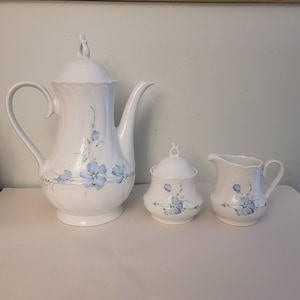 Vintage Winterling  Coffee Teapot Pot with Cream & Sugar Bowl | Bavaria Teapot Set Porcelain Blue Floral