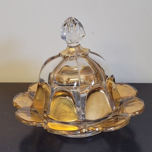Vintage EAPG Gold Flashed Dome Covered Round Butter Dish