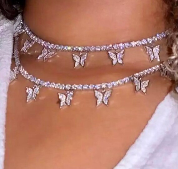 Y2K Silver Butterfly Choker Necklace - Etsy