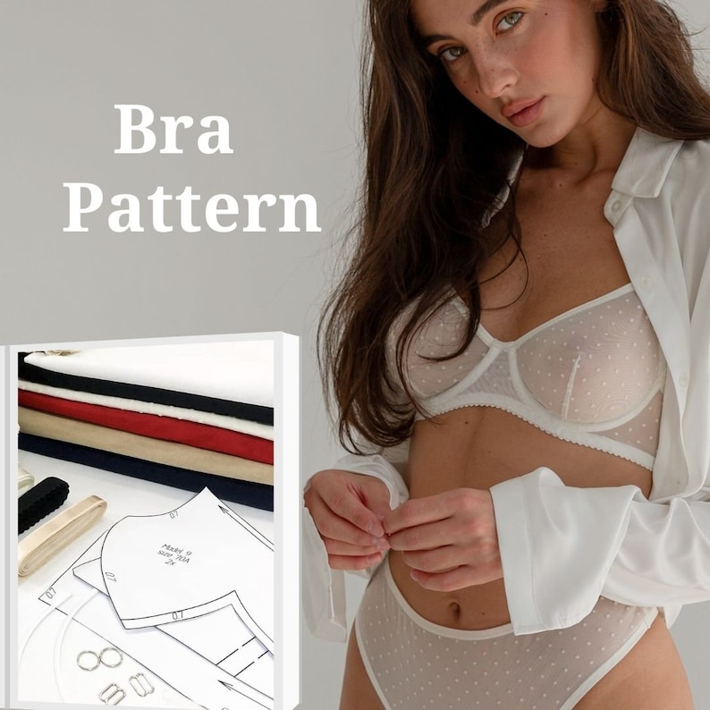 Bra pattern pdf Pattern Size75B.Instant download PDF pattern of underwear for underwired bra Sewing of underwearVideo tutorial on sewing bra image 1