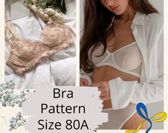 Instant Download PDF lingerie sewing pattern for an underwire bra Bra pattern pdf pattern Bra making Size 80 A.Bra sewing video tutorial