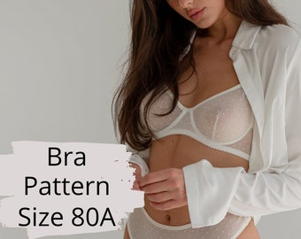 Instant Download PDF lingerie sewing pattern for an underwire bra Bra pattern pdf pattern Bra making Size 80 A.Bra sewing video tutorial