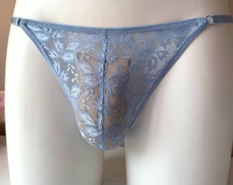 Men's Thongs | Lace Men's Soft Thongs | Blue Lace Men's Soft Thongs |Exotic Sheer Thongs |High Quality Bikini Thong Gift Set .A gift for him