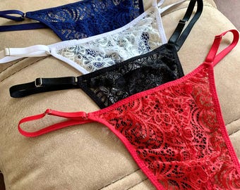 Kit Men&#39;s Exotic Sheer Thongs | Lace men’s soft thong| Hot blue red white black lace men’s soft thong| Bikini Strings High-quality gift set