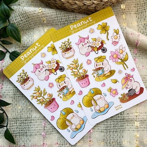 Peanut the Duck Sticker Blatt | Kawaii Tier Aufkleber für Journals, Planer | Frühlingshafte Gartensticker