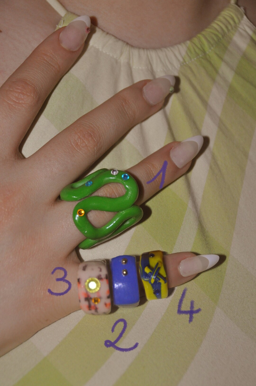 Colorful Rings in Fimo and Rhinestones - Etsy