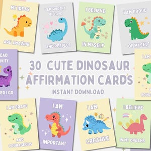 Positive Affirmations Printable Dino Flashcards | Cute Dinosaur Quotes Flash Cards | Encouragement Words Digital Cards | Instant Download