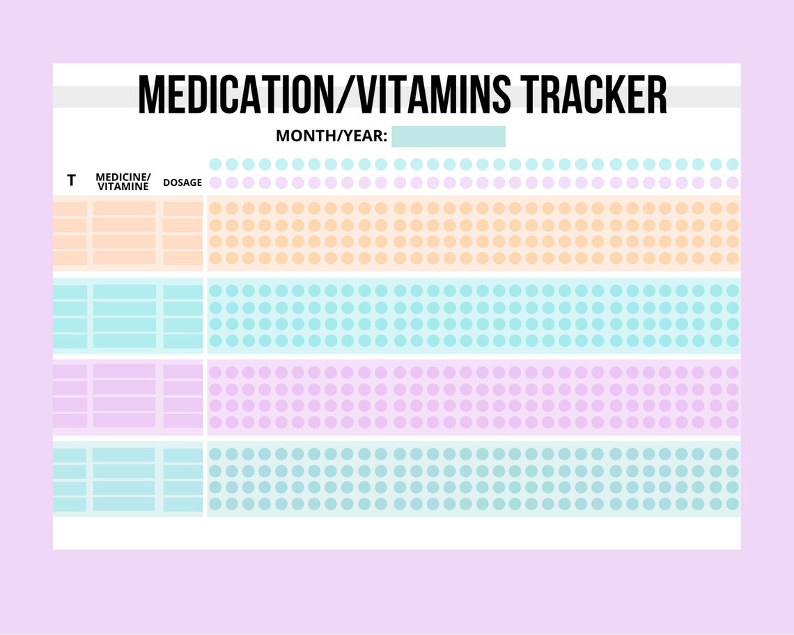 Monthly Medication Vitamin Tracker Printable Template Etsy