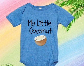 My Little Coconut, baby onesie by Da Local Lingo, Hawaiian style sayings, cute baby shirt local Hawai’i theme