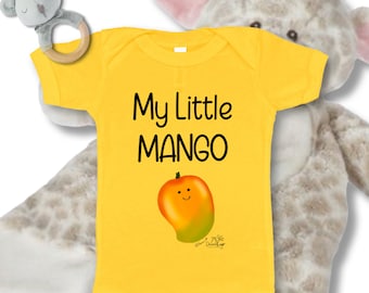 My Little Mango, cute baby body suit by Da Local Lingo, Happy Mango baby print, great baby gifts