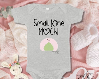 Small Kine Mochi, Hawaiian dakine sayings on baby bodysuit, short sleeved, gray and white colors to choose from, cute baby mochi design