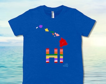 HI Hawaiian Island colorful Youth Short Sleeve T-Shirt by Da Local Lingo, Hawaiian islands and their represented colors, great gifts!