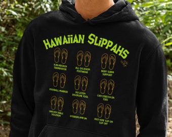 Hawaiian Slippahs printed on Cotton heritage hoodie with front pocket pouch, designs by Da Local Lingo