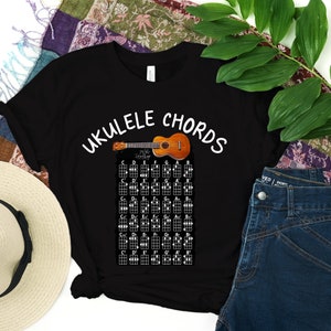 UKULELE CHORD T-shirt, Hawaiian style T-shirt, ukulele shirt with chord chart print, great gifts for the ukulele lovers