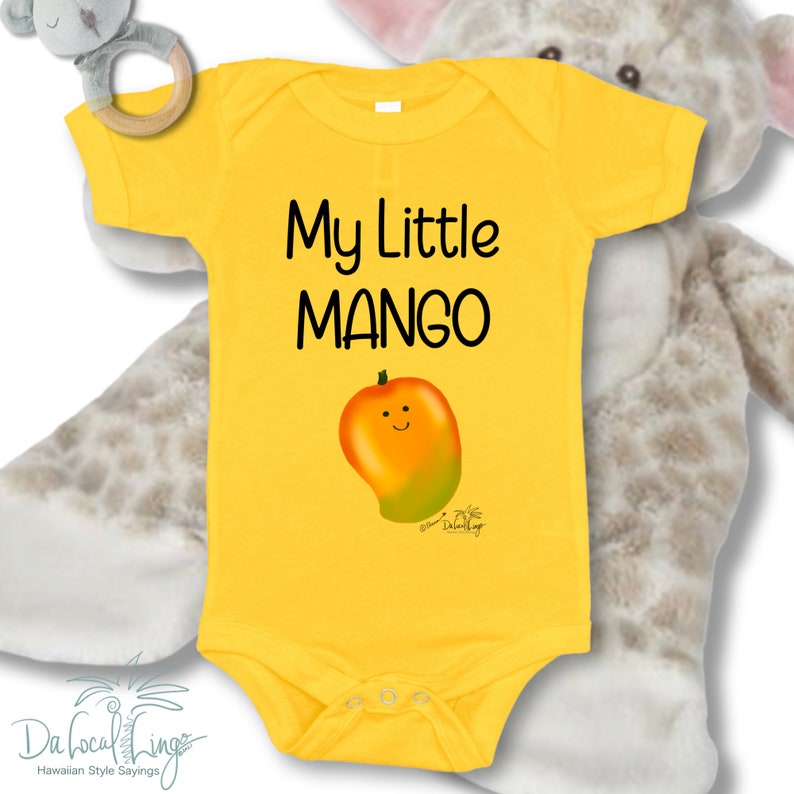 My Little Mango, Cute Baby Body Suit by Da Local Lingo, Happy Mango