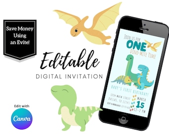 Dino-Mite Baby's First Birthday Invite, Gender Neutral Digital Invitation, Gender Neutral Baby Birthday Evite