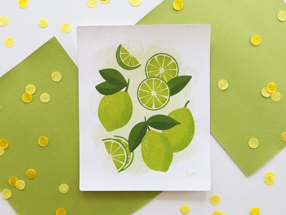 Illustration Art Print 8x10 Limes Cute Fruit Wall Art | Etsy