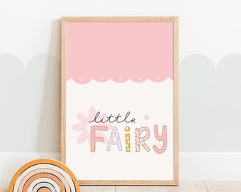 Little Fairy: Scallop Pink Wall Print for Girls' Rooms with Floral Pastel Letters