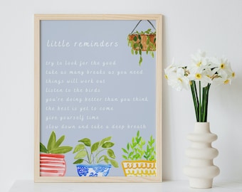 Little Reminders Wall Print, Wall Art, Positive Quote Wall Art, Home Decor, Plants and Succulents Decor, Quotes About Life, A4, A5