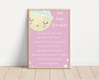Bed Time Thoughts Kids Wall Print Pink, Kids Wall Print, Wall Art, Sweet Dreams, Nursery Decor, Girls Bedroom