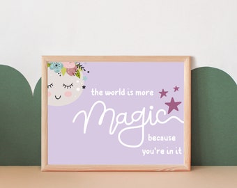You Are Magic Wall Print, Kids Affirmation Wall Art, Nursery, Girls Bedroom, Boys Bedroom, Playroom, New Baby Gift, Baby Girl, Baby Boy