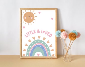 Kids Loved Wall Print, Nursery Wall Art, Baby Girl Nursery, Sun, Rainbow, Pastel Nursery Print, Affirmation Print, Baby Shower Gift