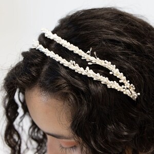 Tara Etherial Bridal Headband - White Double Bridal Headband - Beaded Wedding Hairpiece - Unique Bridal Hair Accessory - Veil Alternative