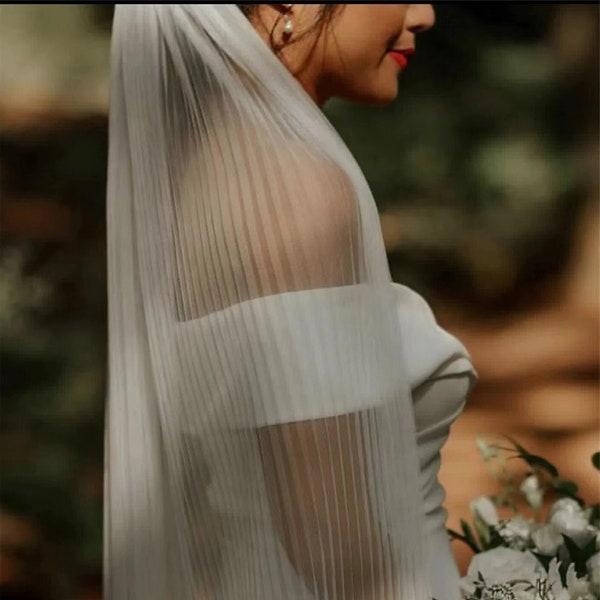 Lucy Pleated Wedding Veil - Pleated Soft Tulle Veil - Statement Veil - Unique Ivory Wedding Veil - Pleated Veil For Simple Wedding Dress