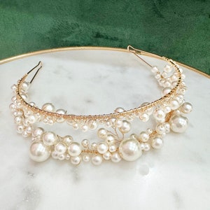 Anastasia Pearl Bridal Headband - Pearl Wedding Headband for Brides - Double Layer Pearl Headband - Pearl Hair Piece in Gold or Silver