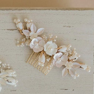 Catherine Floral Bridal Hair Comb - Available in Gold/Silver - Silver Pink Wedding Hair Accessory - Gold Floral Wedding Hairpiece for Bride