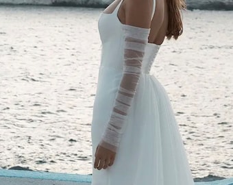Mila Sheer Tulle Wedding Sleeves - Detachable Bridal Sleeves - Sheer White, Ivory, or Cream Tulle Sleeves For Bridal Gowns - Wedding Sleeves