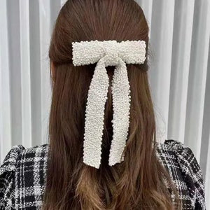 cnhairaccessories Elegant Pearl Tweed Hair Bows Black